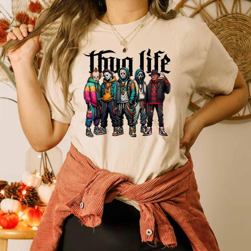 [Limited] Thug Life Horror Movie Characters T-Shirt, Halloween Horror Friend Shirt, Spooky Season Shirt, Horror Character, Scream Michael Myers Ghost Face Halloween Shirt, Halloween Gifts Full Size, Full Colors, Sweatshirt, Hoodie Oversize for Men, Women
