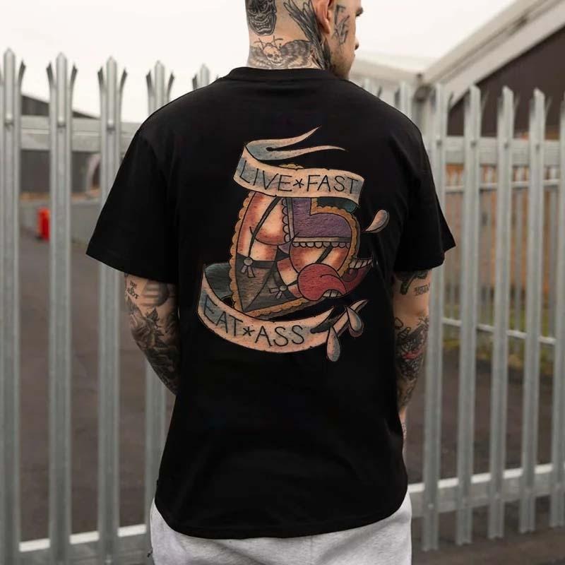 Live Fast Eat Ass Print Men's T-shirt , Music Tee Cotton Menswear Hoodie Sweatshirt Underwear Tshirt Human