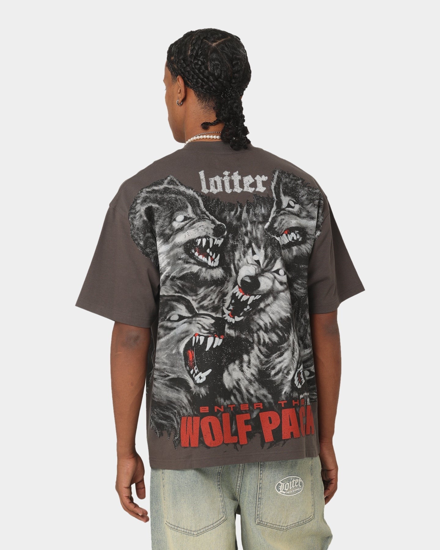 Loiter Wolf Pack Vintage T-Shirt Charcoal
