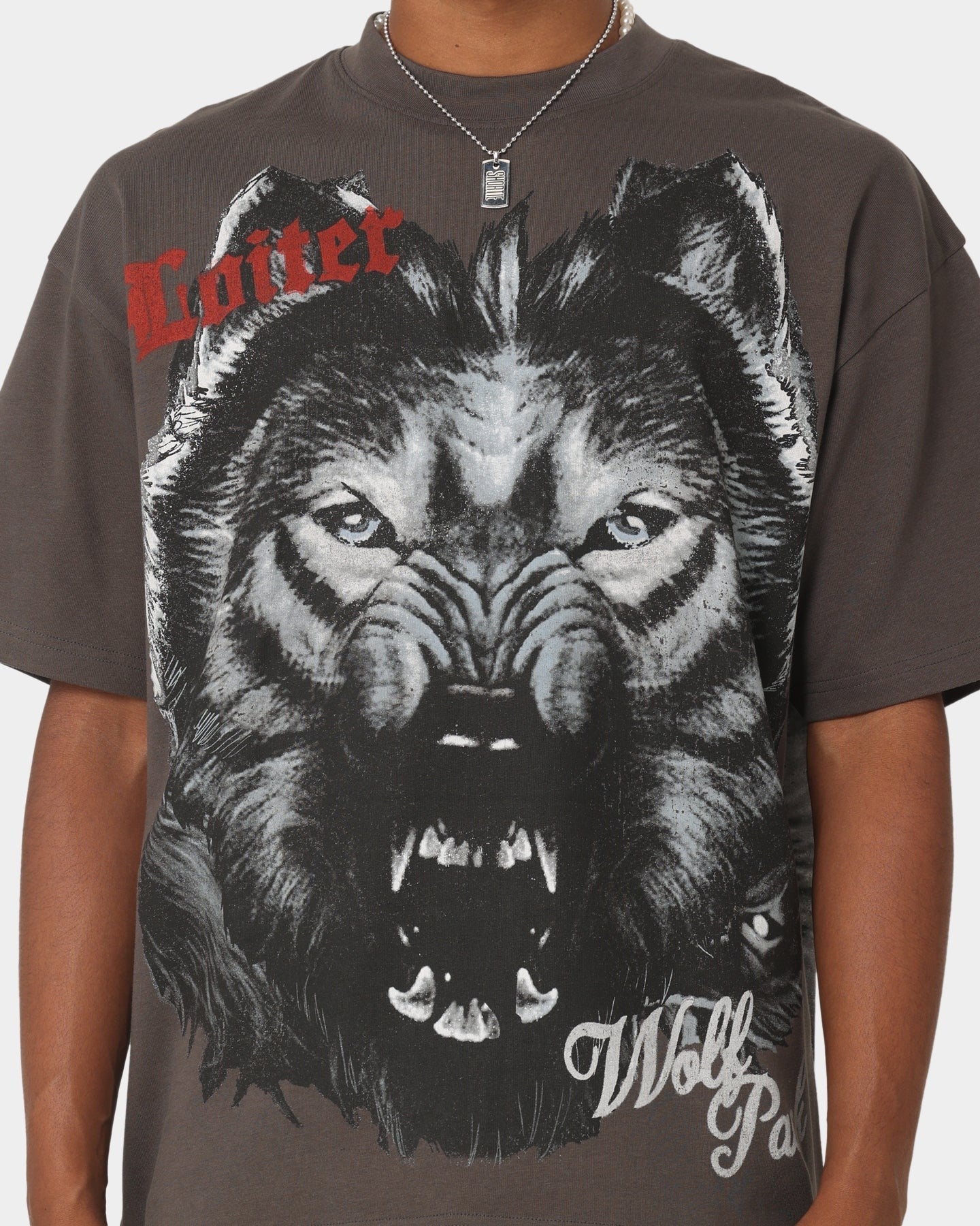 Loiter Wolf Pack Vintage T-Shirt Charcoal