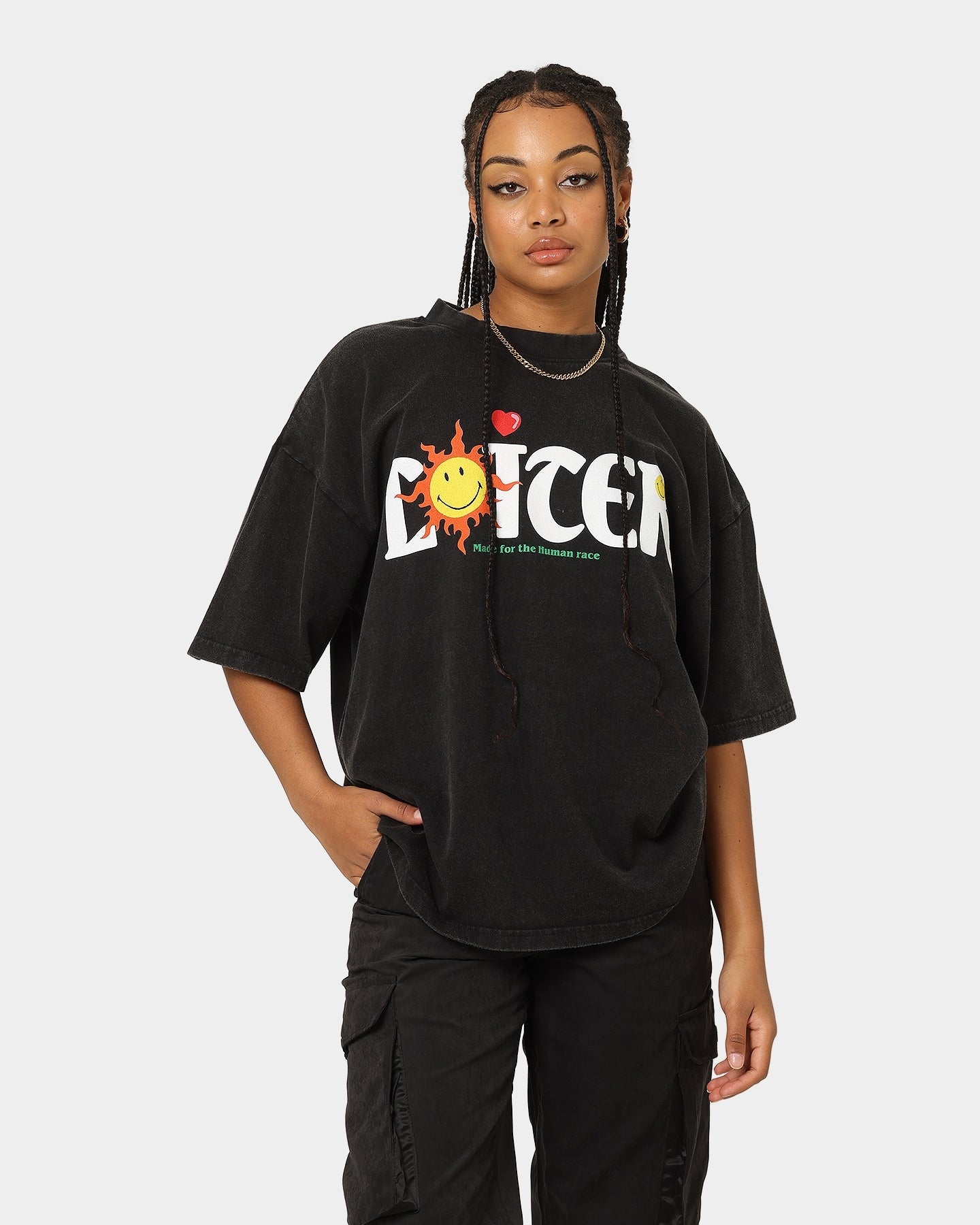 Loiter X Smiley Human Condition Vintage T-Shirt Vintage Black Style001