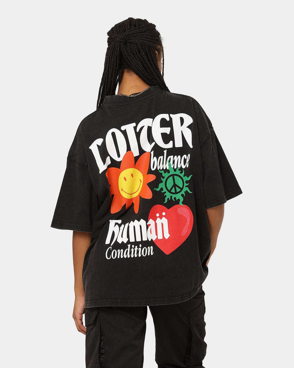 Loiter X Smiley Human Condition Vintage T-Shirt Vintage Black Style001