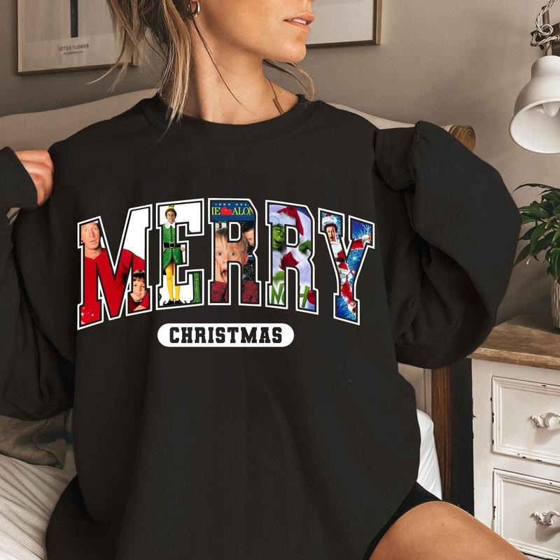 MERRY CHRISTMAS 90s Movies Sweatshirt, Christmas Shirt For Movies Lovers, Merry Christmas Sweatshirt