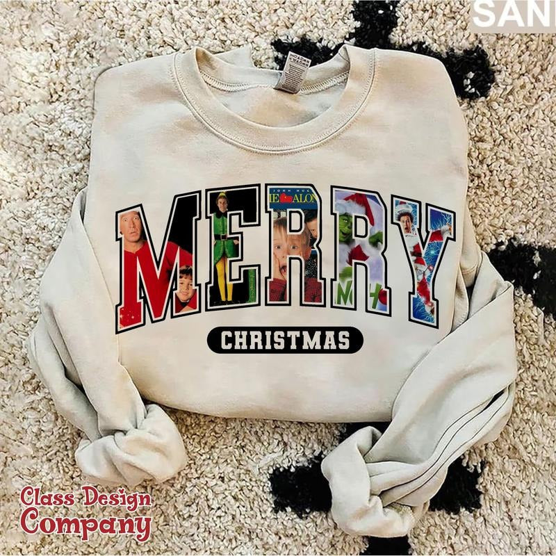 MERRY CHRISTMAS 90s Movies Sweatshirt, Christmas Shirt For Movies Lovers, Merry Christmas Sweatshirt