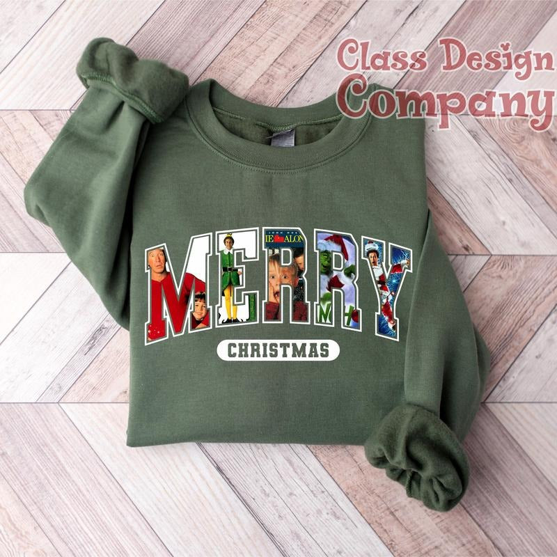 MERRY CHRISTMAS 90s Movies Sweatshirt, Christmas Shirt For Movies Lovers, Merry Christmas Sweatshirt