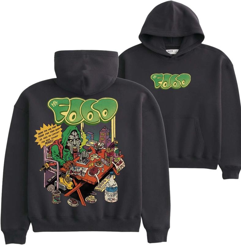 MF DOOM Food Art Graphic Hoodie, Urban Streetwear with Hip Hop Style Design, Perfect Sweatshirt for DOOM Fans, T-shirt for Cartoon Fans