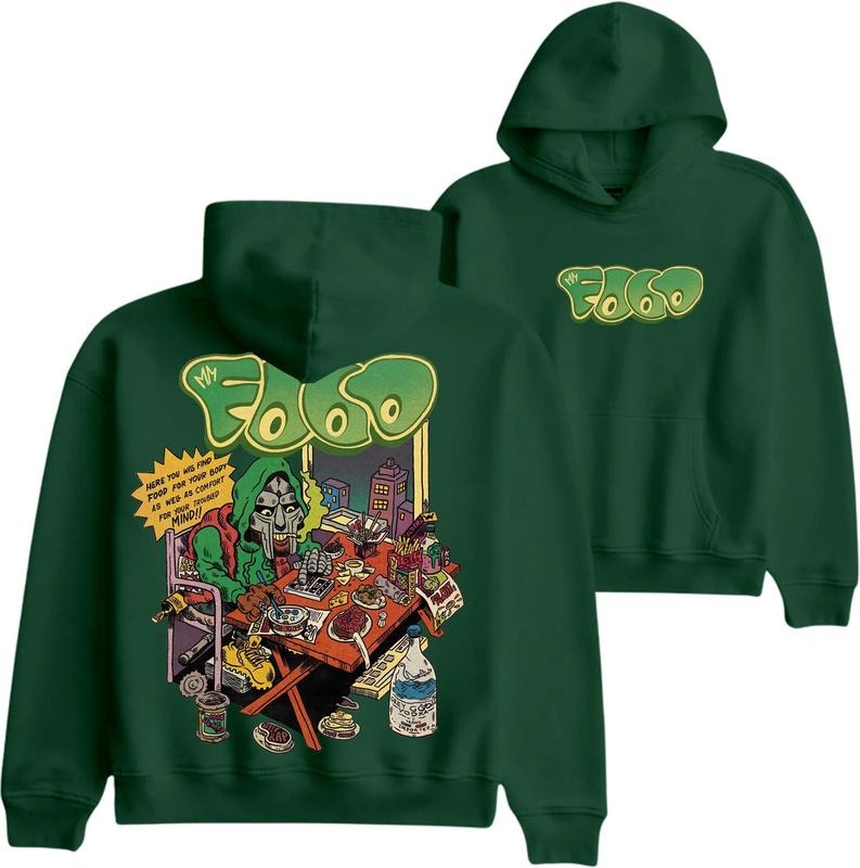 MF DOOM Food Art Graphic Hoodie, Urban Streetwear with Hip Hop Style Design, Perfect Sweatshirt for DOOM Fans, T-shirt for Cartoon Fans