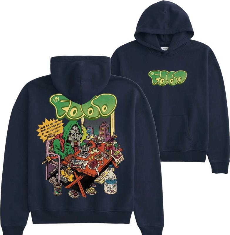 MF DOOM Food Art Graphic Hoodie, Urban Streetwear with Hip Hop Style Design, Perfect Sweatshirt for DOOM Fans, T-shirt for Cartoon Fans