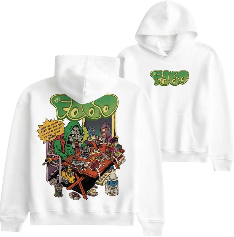 MF DOOM Food Art Graphic Hoodie, Urban Streetwear with Hip Hop Style Design, Perfect Sweatshirt for DOOM Fans, T-shirt for Cartoon Fans