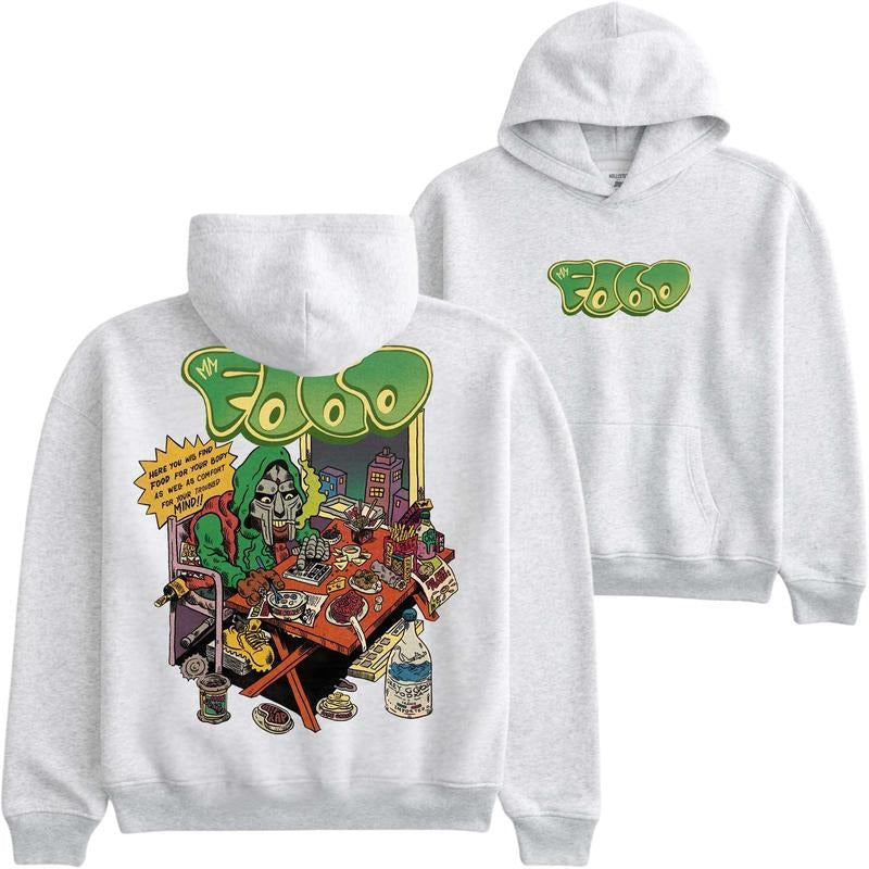 MF DOOM Food Art Graphic Hoodie, Urban Streetwear with Hip Hop Style Design, Perfect Sweatshirt for DOOM Fans, T-shirt for Cartoon Fans