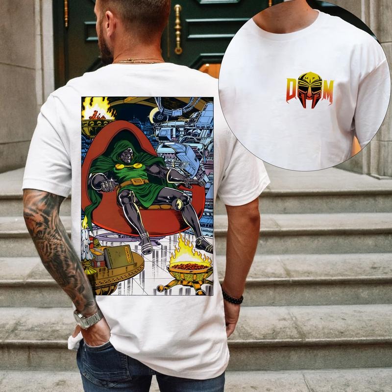 MF DOOM T-Shirt Comic Vintage Style , Hip Hop Icon Graphic Tee, MF Doom 2 Sides Rap Tee, Doom The Villain Shirt, Unisex for Men, For Women Menswear