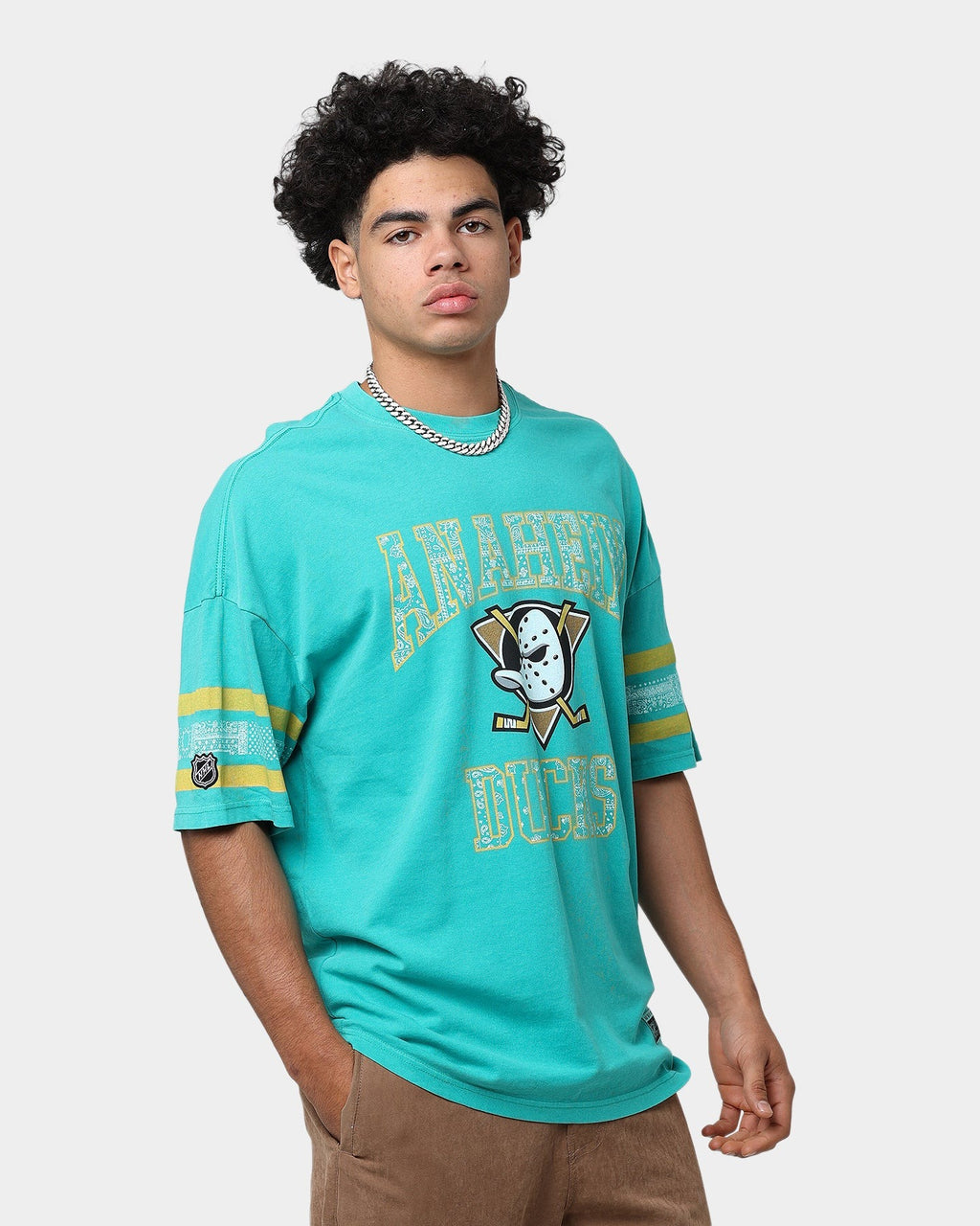 Majestic Athletic Anaheim Ducks Paisley Stripe Vintage T-Shirt Faded Teal