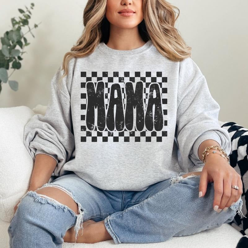 Mama Black Checkered Printed T-Shirt for Women - Unisex Sizing - Fast Shipping - Tshirt, Fit, Garment, Casual, Summer, Womenswear, Statement