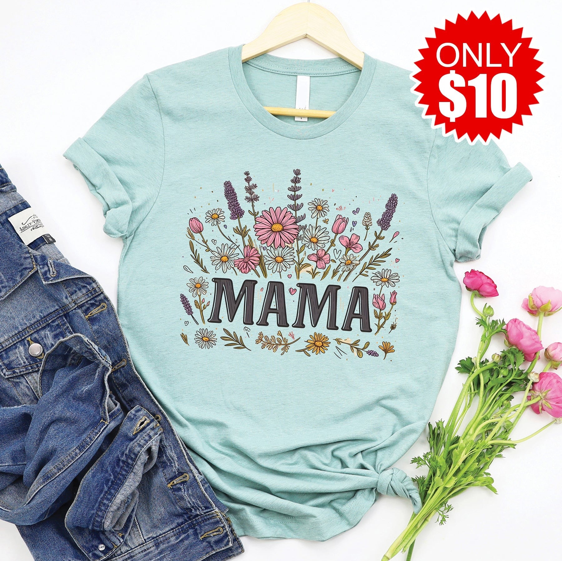 Mama Tee - Heather Dusty Blue