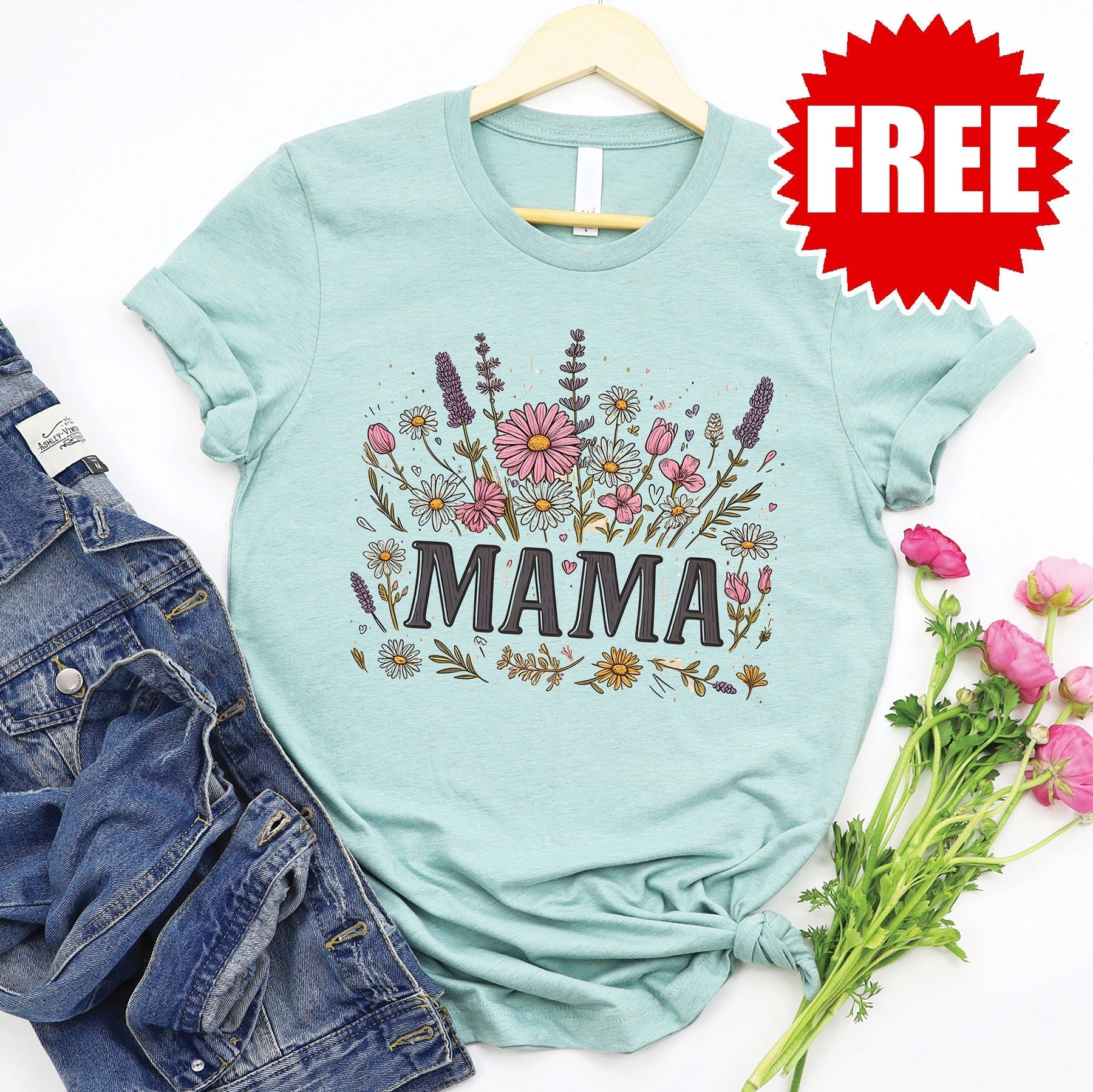 Mama Tee - Heather Dusty Blue Style001
