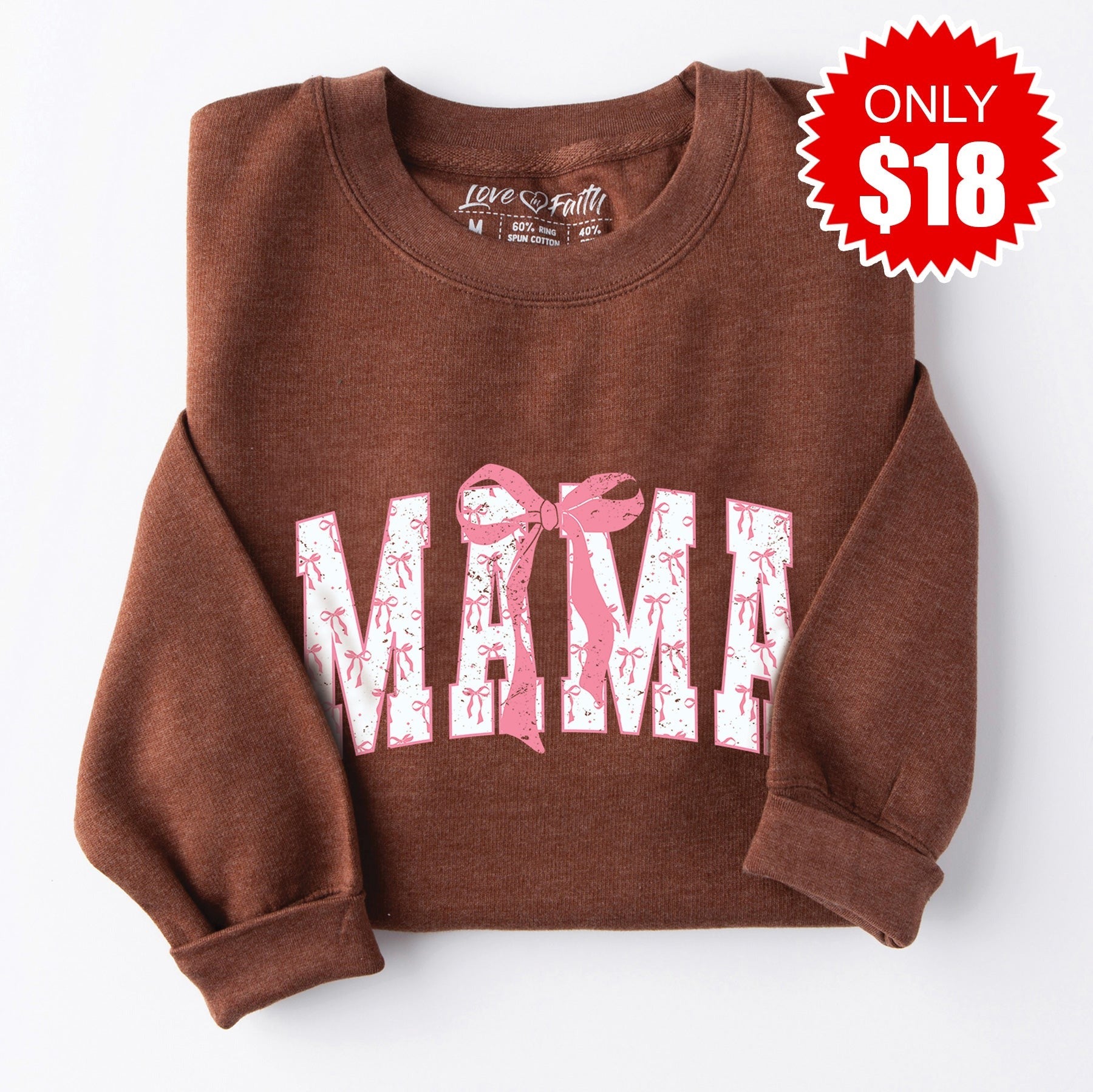 Mama Varsity Bow Sweatshirt - Heather Brown - 18