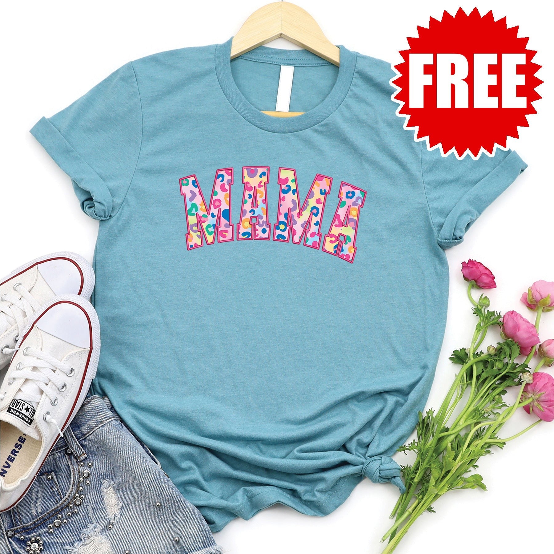 Mama Varsity Tee - Heather Lagoon