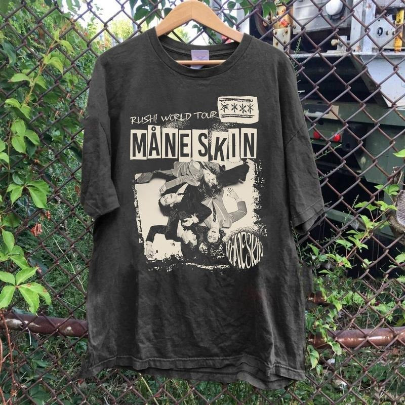 Maneskin Band Shirt, Maneskin Rush! World Tour Crewneck Tee, Maneskin Music 2024 Shirt, Gift For Men