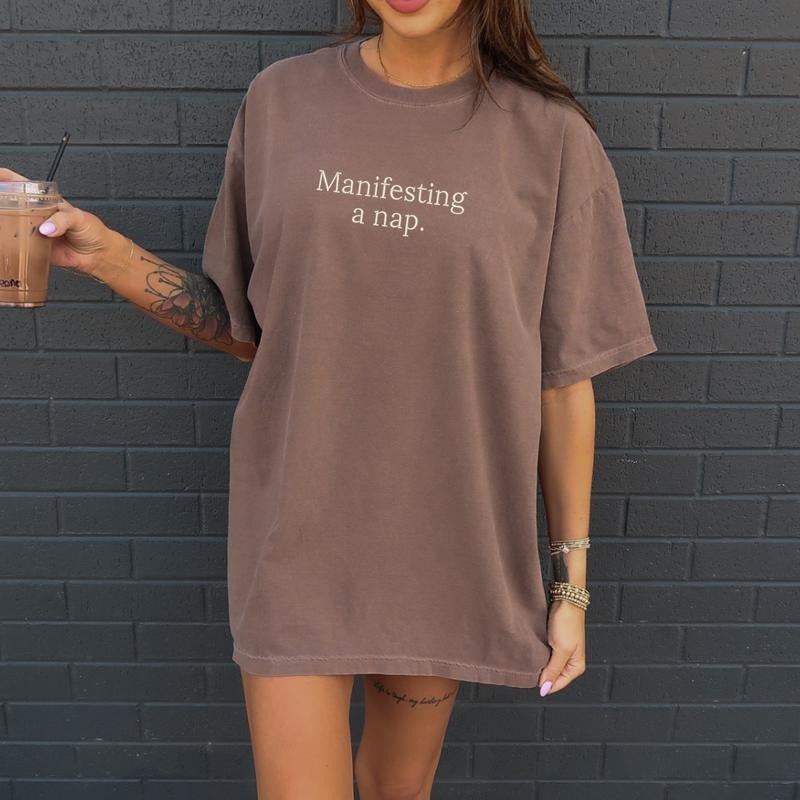 Manifesting a Nap Embroidered Sweatshirt & Comfort Colors T-Shirt, Funny Cozy Loungewear, Oversized Nap Lover Pullover, Sleepy Aesthetic Apparel, Unisex Comfy Streetwear EMB