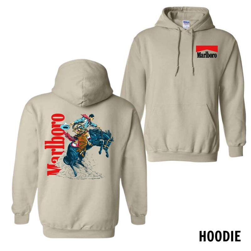 Marlboro Menswear Hoodie, Sweatshirt, and T-Shirt - Western Rodeo Design with Bold Cowboy Graphics, Perfect for Wild West Fans and Iconic Branding