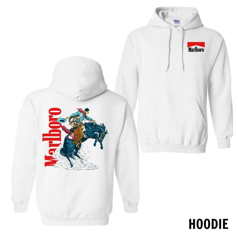 Marlboro Menswear Hoodie, Sweatshirt, and T-Shirt - Western Rodeo Design with Bold Cowboy Graphics, Perfect for Wild West Fans and Iconic Branding