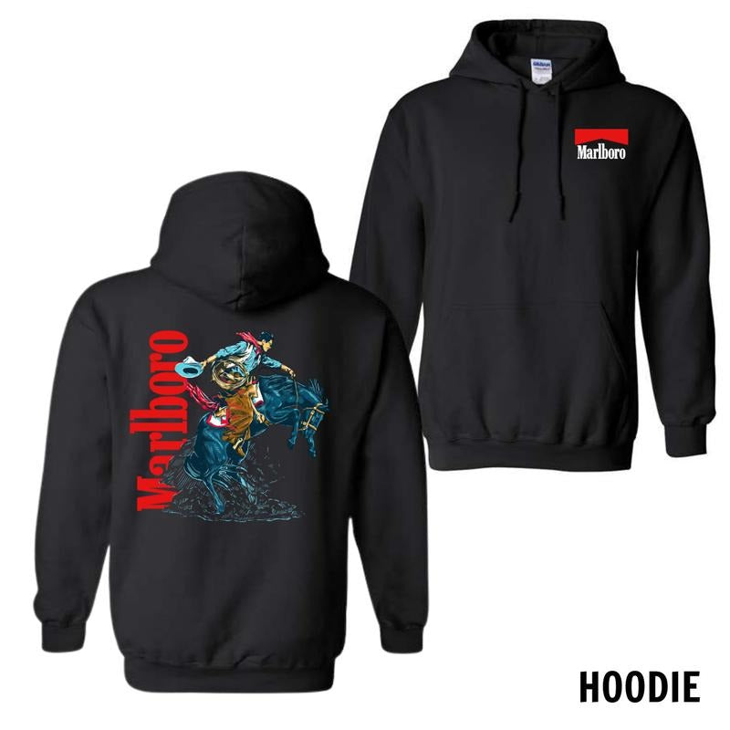 Marlboro Menswear Hoodie, Sweatshirt, and T-Shirt - Western Rodeo Design with Bold Cowboy Graphics, Perfect for Wild West Fans and Iconic Branding