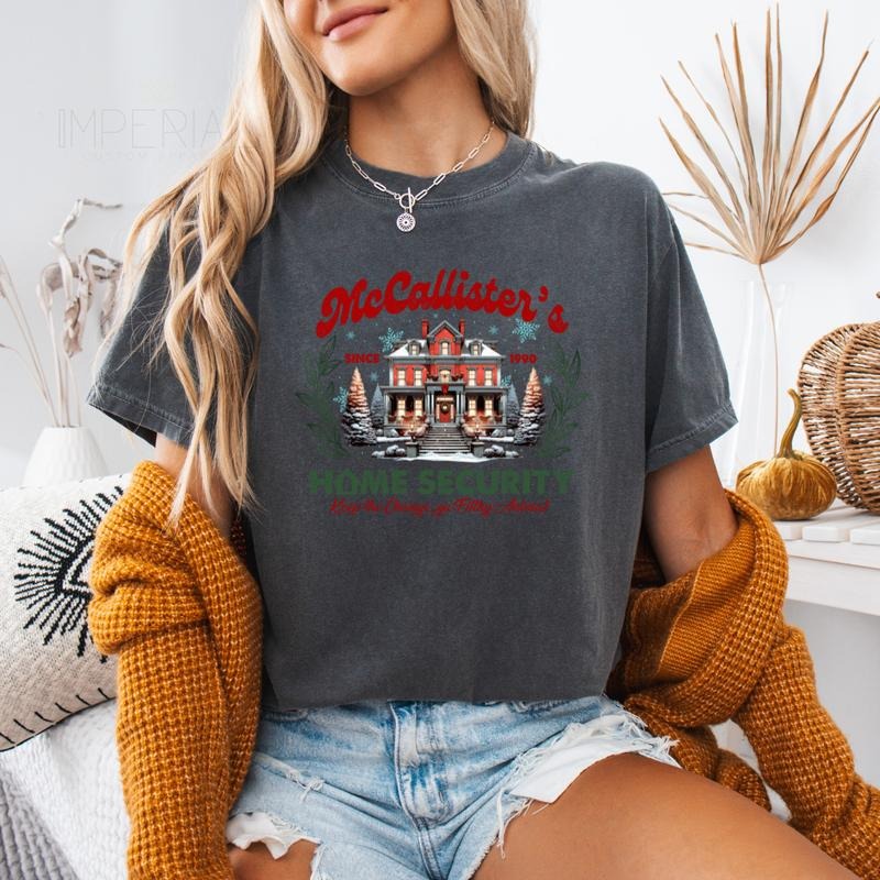 McCallister's Home Security Sweatshirt, Funny Home Alone Sweatshirt, Christmas Movies Sweater, Comfort Colors Printed T-Shirt, Cute Xmas Shirt, Full Color Print