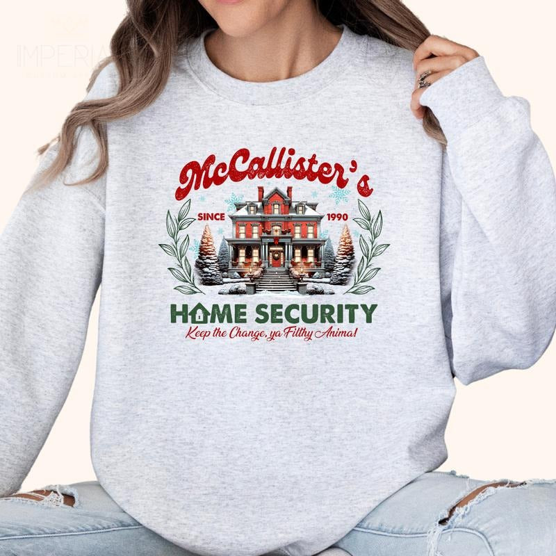 McCallister's Home Security Sweatshirt, Funny Home Alone Sweatshirt, Christmas Movies Sweater, Comfort Colors Printed T-Shirt, Cute Xmas Shirt, Full Color Print