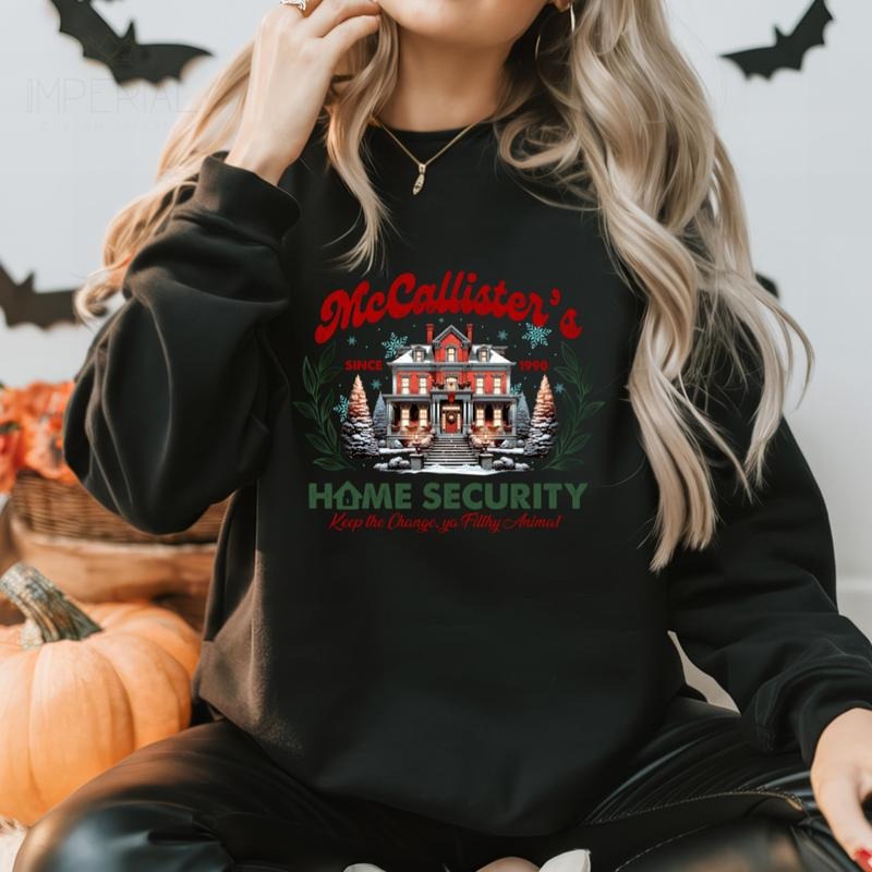 McCallister's Home Security Sweatshirt, Funny Home Alone Sweatshirt, Christmas Movies Sweater, Comfort Colors Printed T-Shirt, Cute Xmas Shirt, Full Color Print