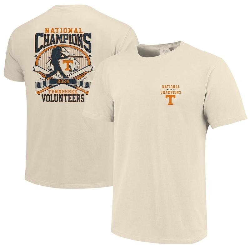 Men Natural Tennessee Volunteers 2024 NCAA Men Baseball College World Series Champions Swing Classic Fit T Shirt