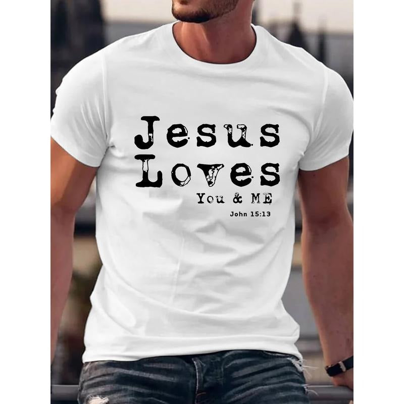 "Men's Christian - themed T - Shirt Displaying 'Jesus Loves' in Bold Typography, Affirming God's Love with Biblical...