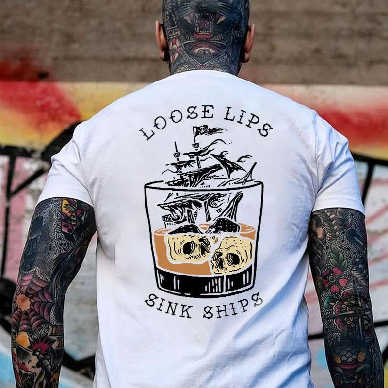 Men's LOOSE LIPS SINK SHIPS Skulls Ship in the Water Graphic  Print T-shirt, Sweatshirt, Hoodie Unisex Shirt, Naughty Clothes Men  - Unisex Shirt, Naughty Clothes Men Cotton Fabric Menswear Classic