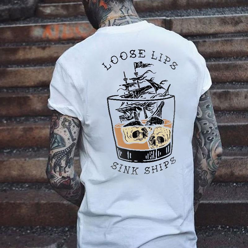 Men's LOOSE LIPS SINK SHIPS Skulls Ship in the Water Graphic  Print T-shirt, Sweatshirt, Hoodie Unisex Shirt, Naughty Clothes Men  - Unisex Shirt, Naughty Clothes Men Cotton Fabric Menswear Classic