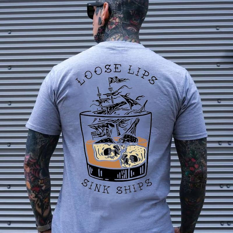 Men's LOOSE LIPS SINK SHIPS Skulls Ship in the Water Graphic  Print T-shirt, Sweatshirt, Hoodie Unisex Shirt, Naughty Clothes Men  - Unisex Shirt, Naughty Clothes Men Cotton Fabric Menswear Classic