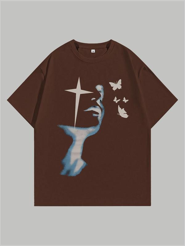Men's Portrait Butterfly T-shirt, T Shirts for Men, Y2K Gothic Graphic Tees for Men, Casual Street Summer Tops for Men