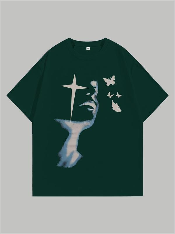 Men's Portrait Butterfly T-shirt, T Shirts for Men, Y2K Gothic Graphic Tees for Men, Casual Street Summer Tops for Men