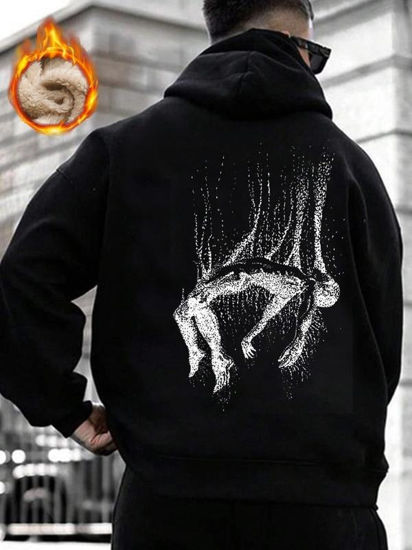 Men's Regular Fit Graphic Print Drop Shoulder Hoodie, Fashion Casual Pocket Hooded Top for Daily Outdoor Wear, Men Fall &...