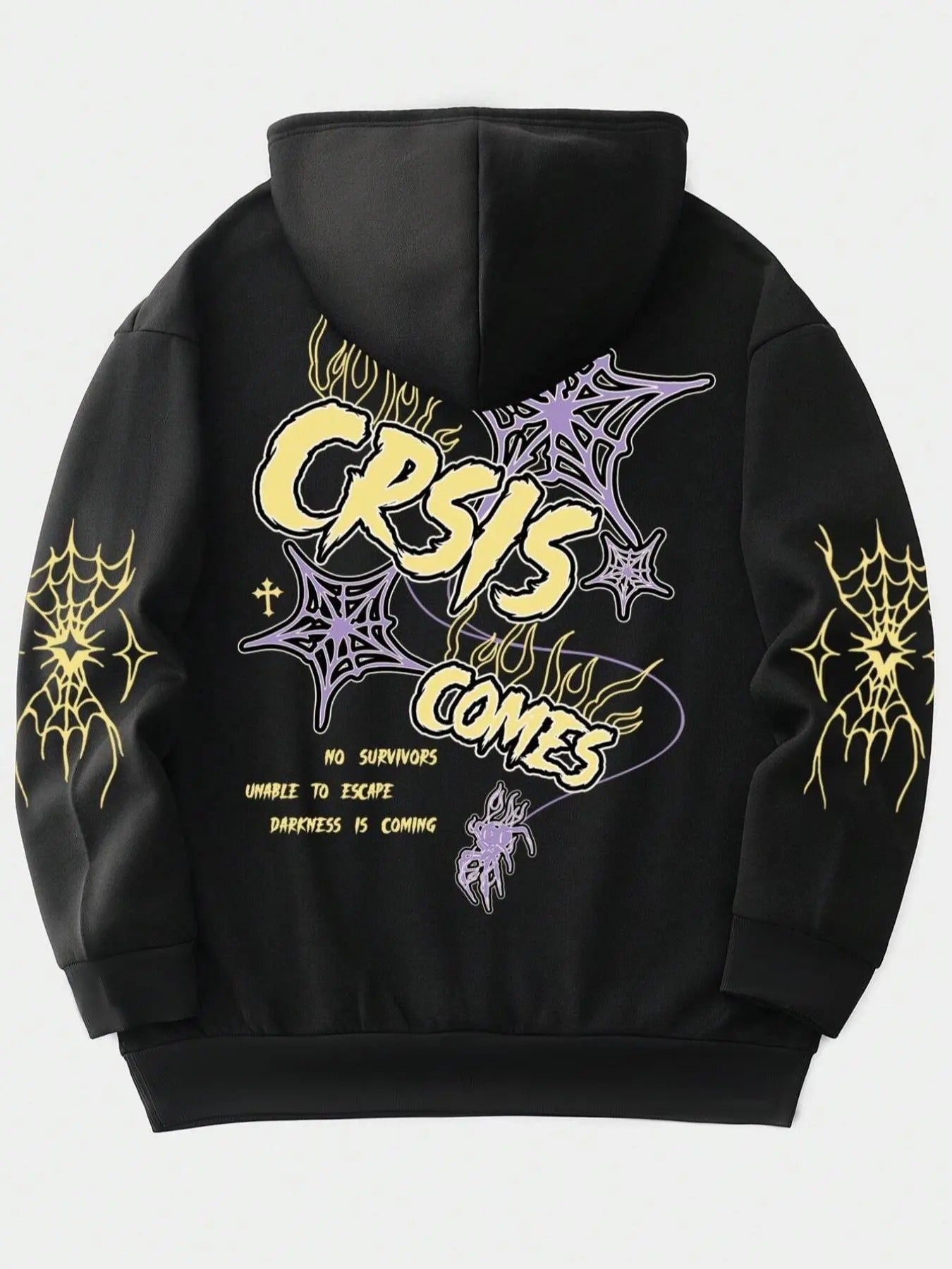 Men's Regular Fit Spider Web & Letter Print Drop Shoulder Hoodie, Fashion Casual Drawstring Pocket Hooded Sweatshirt for...