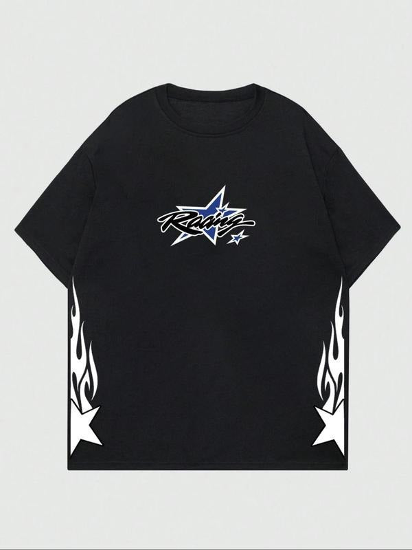 Men's Star & Letter Graphic Tee, Streetwear, Casual T-Shirt for Summer, Graphic Tees, Menswear for Daily Wear style 001