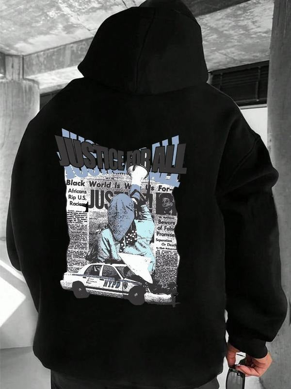 Men's Vintage Graphic Drop Shoulder Hoodie, Fashion Casual Regular Fit Drawstring Pocket Hooded Sweatshirt for Daily...