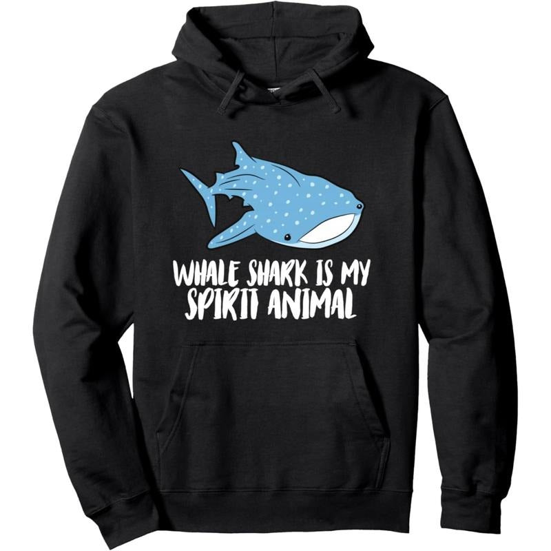 Men's Whale Shark Is My Spirit Animal Graphic Hoodie - Cotton Blend Black Long Sleeve Pullover Regular Fit | Soft &...