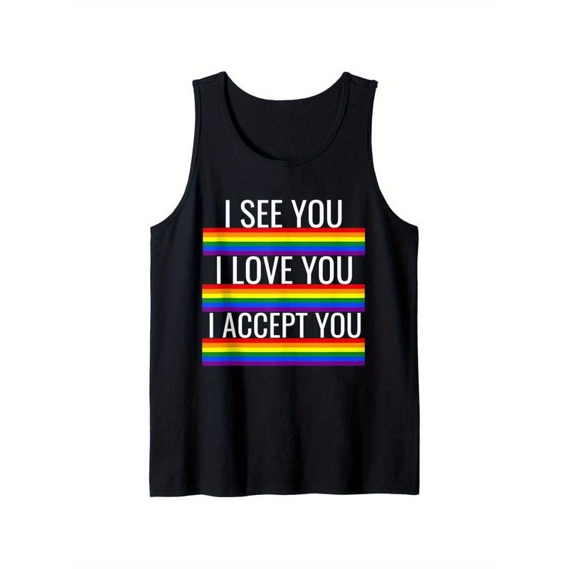 Mens I See I Love You I Accept You LGBTQ Ally Gay Pride Cute Tank Top, 100% Cotton, Fabric Weight 180G, Holiday Casual Vests for Men And Women Are The Best Gifts for Friends And Family, XS-XXL, Black