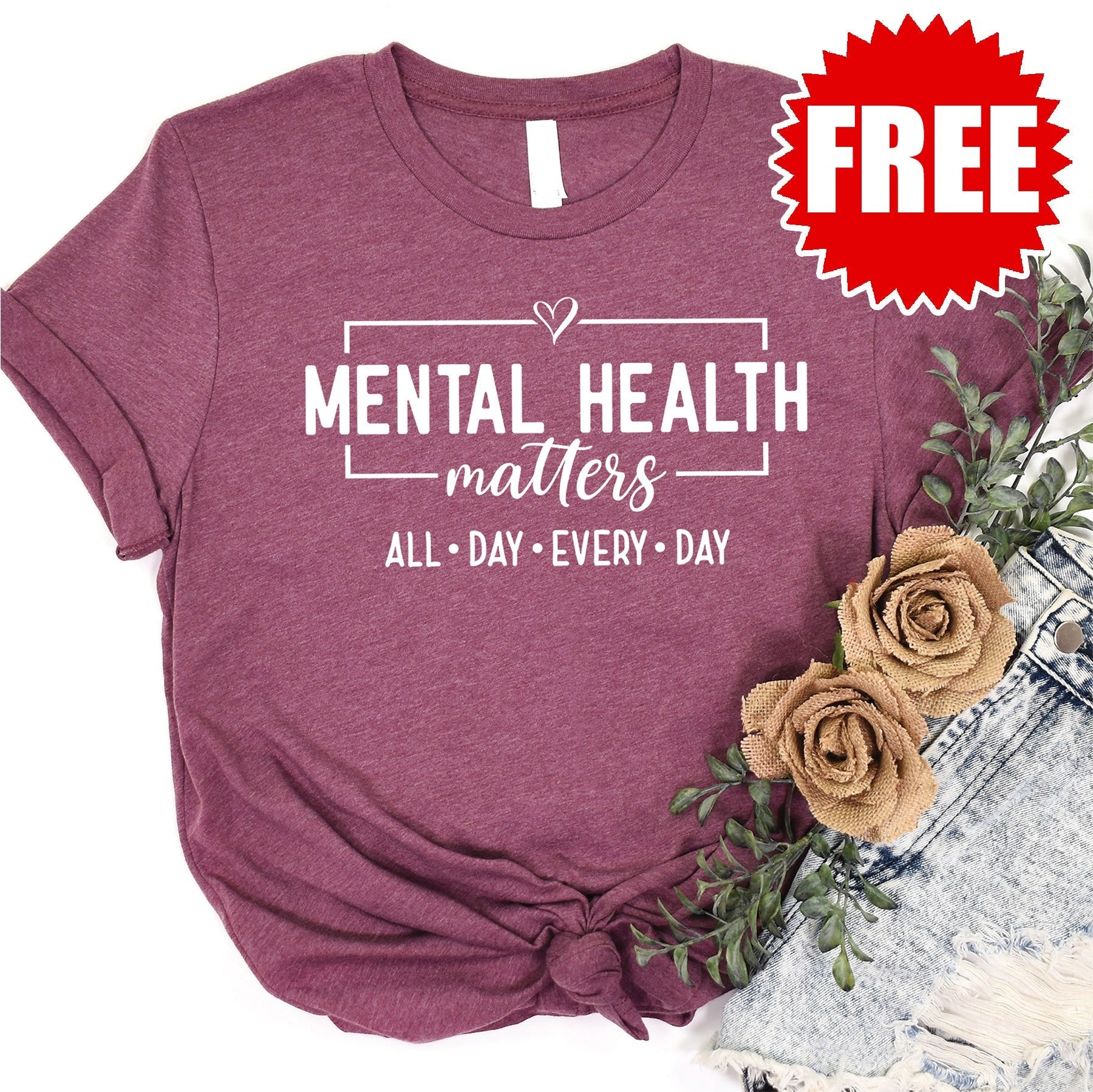 Mental Health Matters Tee - Heather Burgundy - 0
