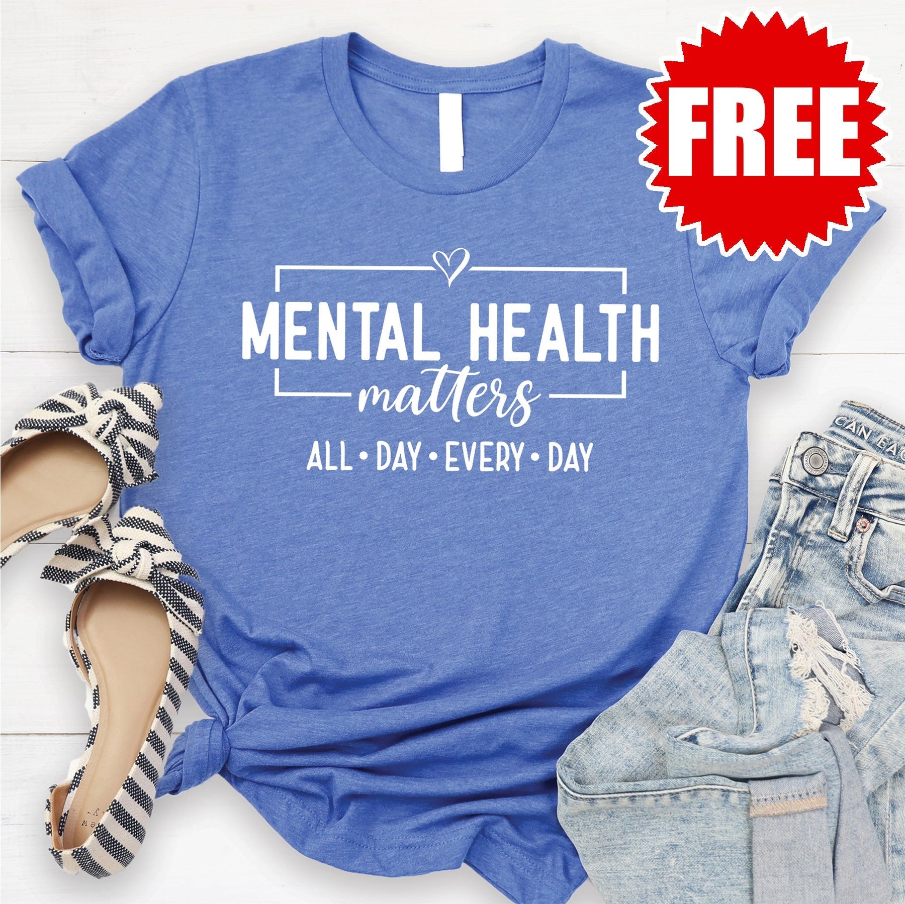 Mental Health Matters Tee - Heather Royal Blue - 0