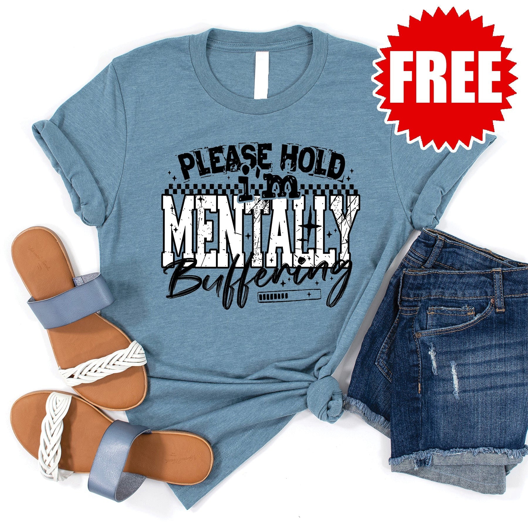 Mentally Buffering Tee - Heather Denim - 0