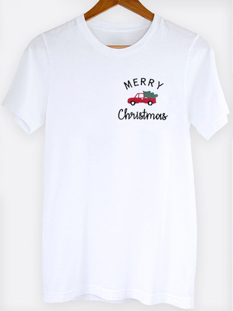 Merry Christmas Truck Pocket Graphic Tee