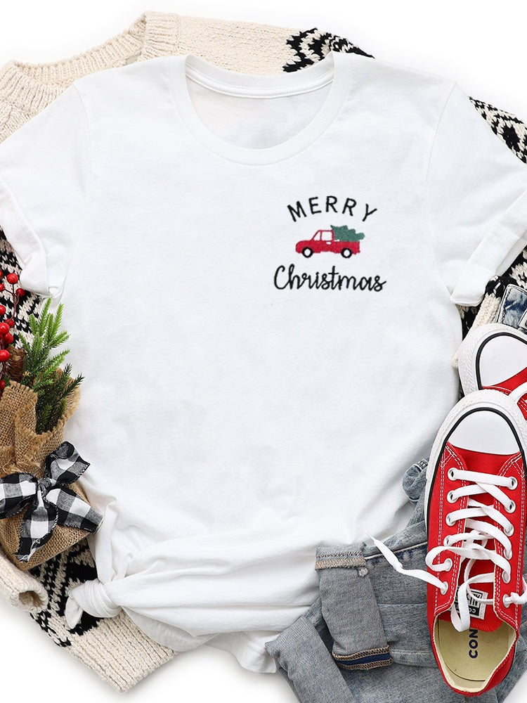 Merry Christmas Truck Pocket Graphic Tee