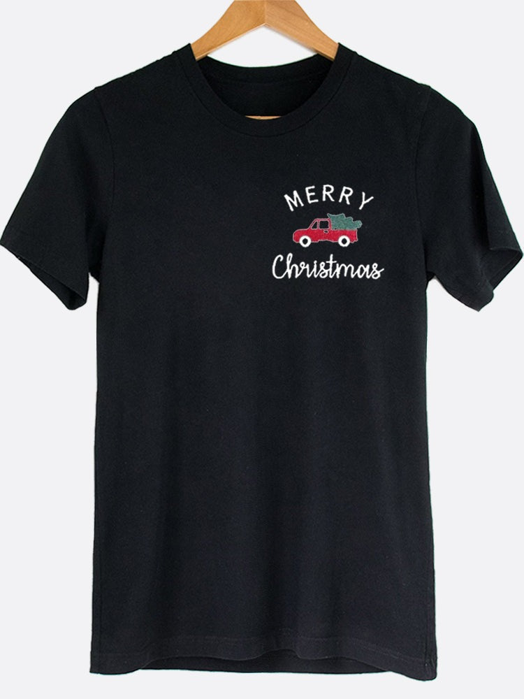 Merry Christmas Truck Pocket Graphic Tee