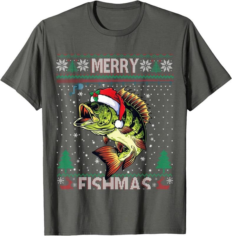 Merry Fishmas Bass Fish Fishing Christmas Ugly Sweater Xmas Unisex T-Shirt Sweatshirt Hoodie Crewneck Casual Shortsleeve Tshirt