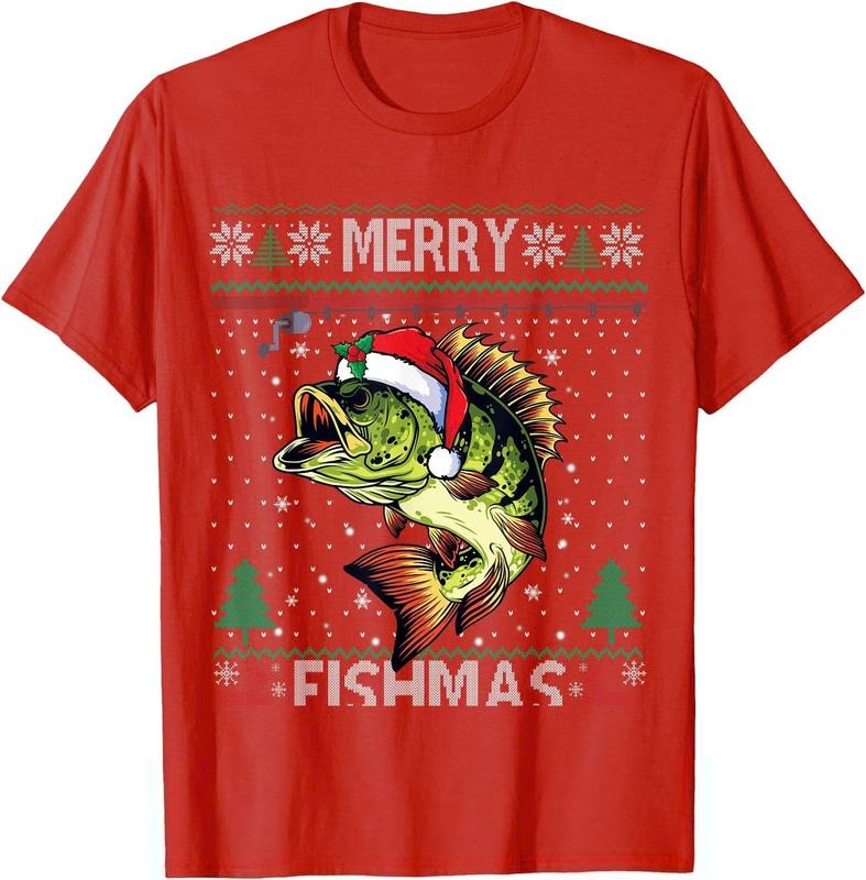 Merry Fishmas Bass Fish Fishing Christmas Ugly Sweater Xmas Unisex T-Shirt Sweatshirt Hoodie Crewneck Casual Shortsleeve Tshirt